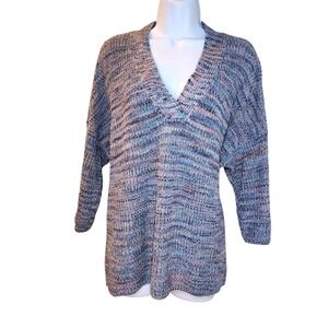J Jill Multicolored Marled Knit V Neck 3/4 Sleeve Sweater Tunic XL Petite